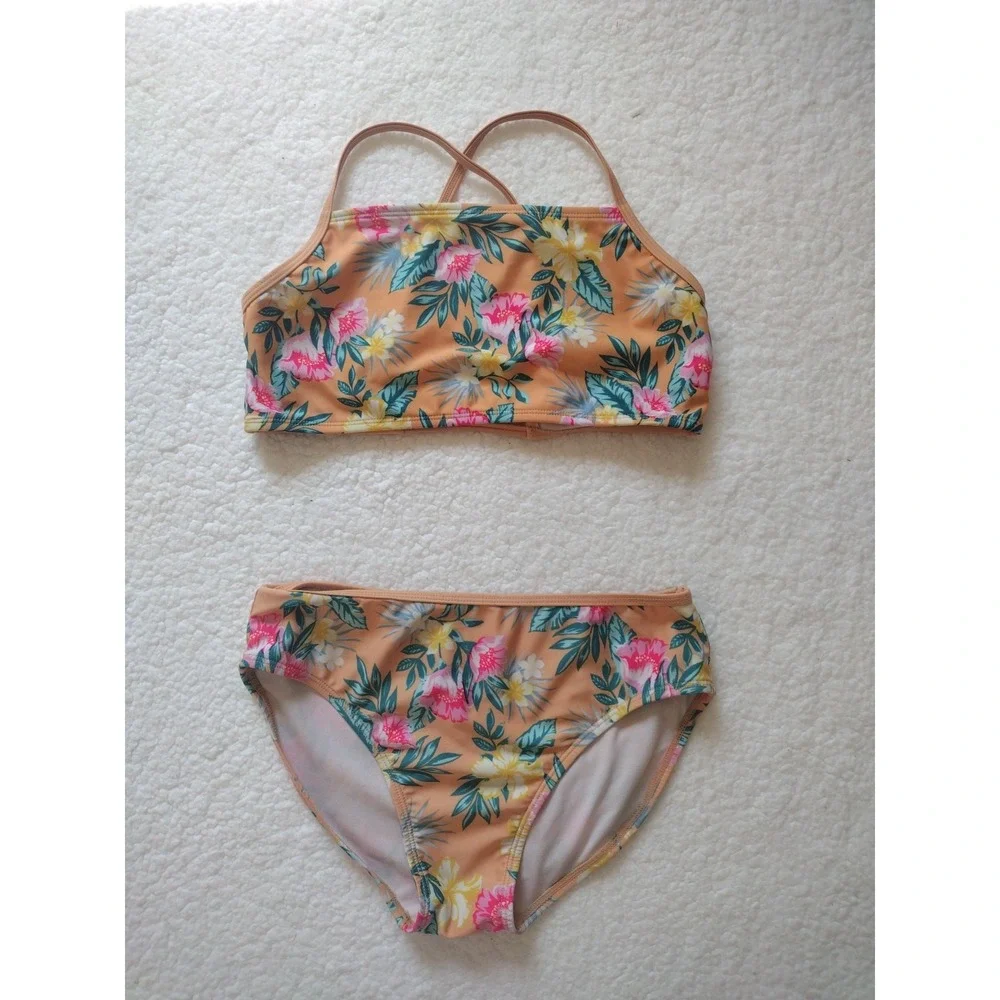 Art Class Swimsuit 2 pcs Set‎ Girl 14/16 Yellow Floral Tropical Beach Vacation